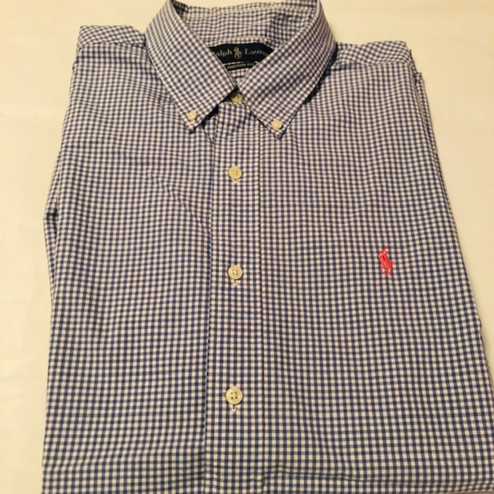 RALPH LAUREN BLUE CHECK LONG SLEEVE BUTTON DOWN XL